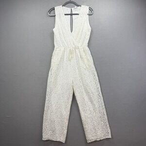 Le Lis Collection Lace Jumpsuit Womens Medium M White V Neck Wide Leg Boho Chic